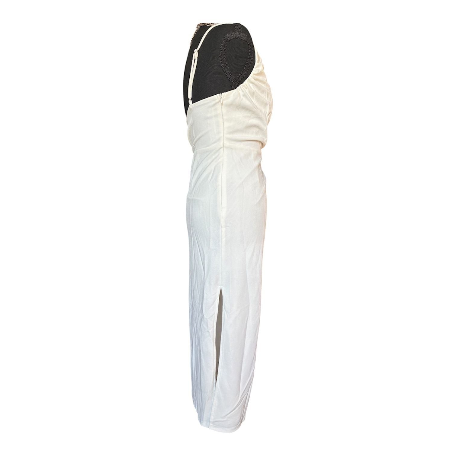 Olivaceous White One-Shoulder Ruched Midi Dress size medium * Nwot