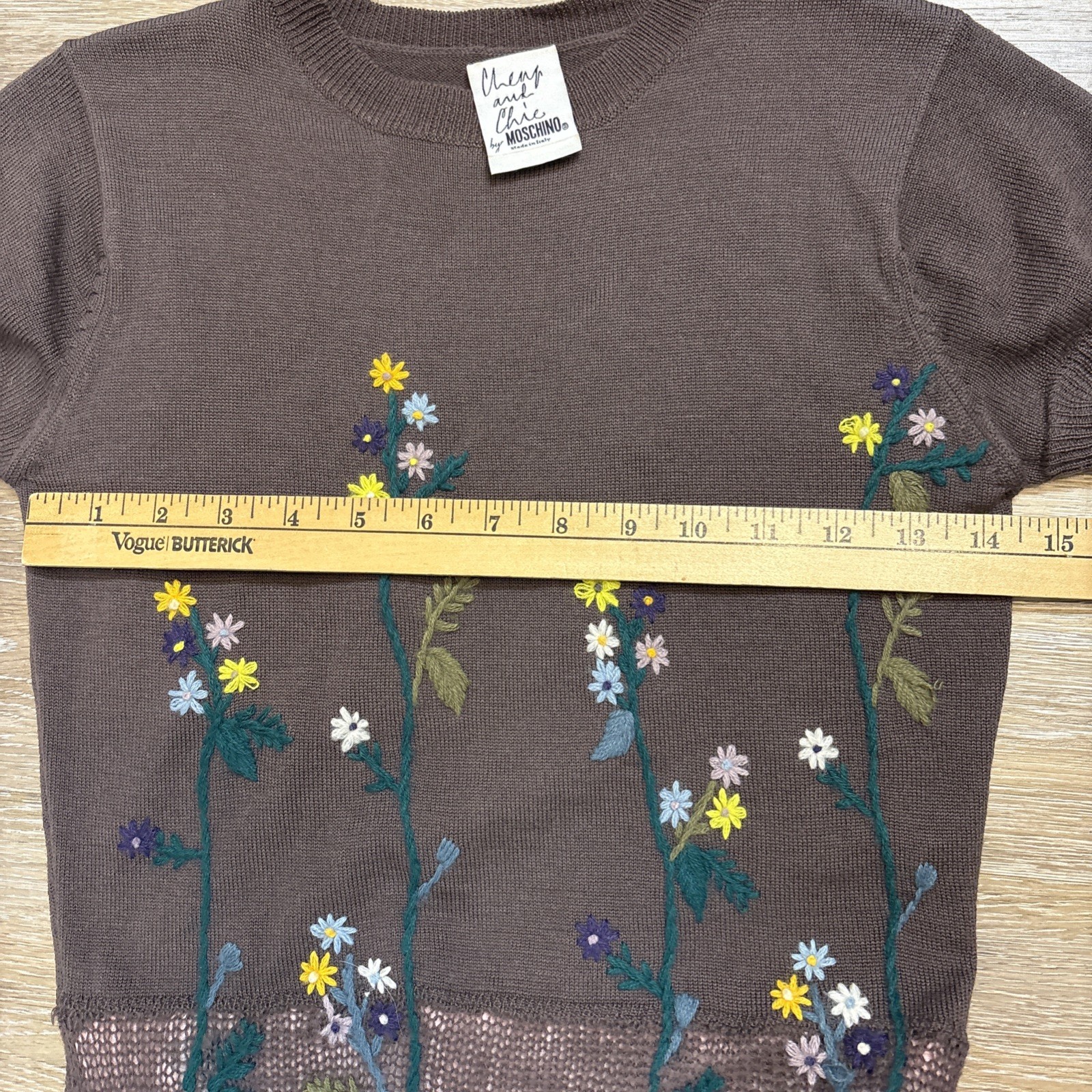 ***FLAWS*** Moschino Cheap & Chic Brown Wool Embroidered Floral Knit Dress XS