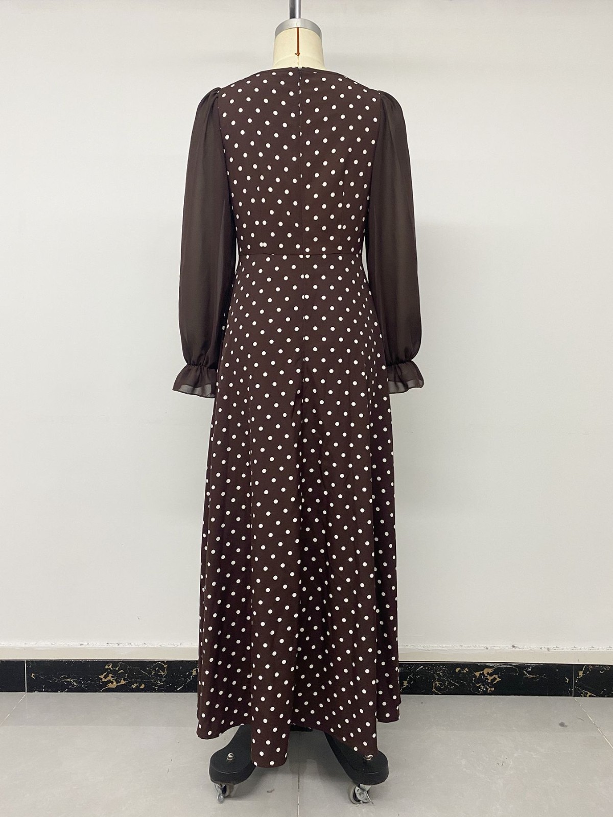 Women’s Polka Dot Square Neck Long Sleeve Maxi Dress