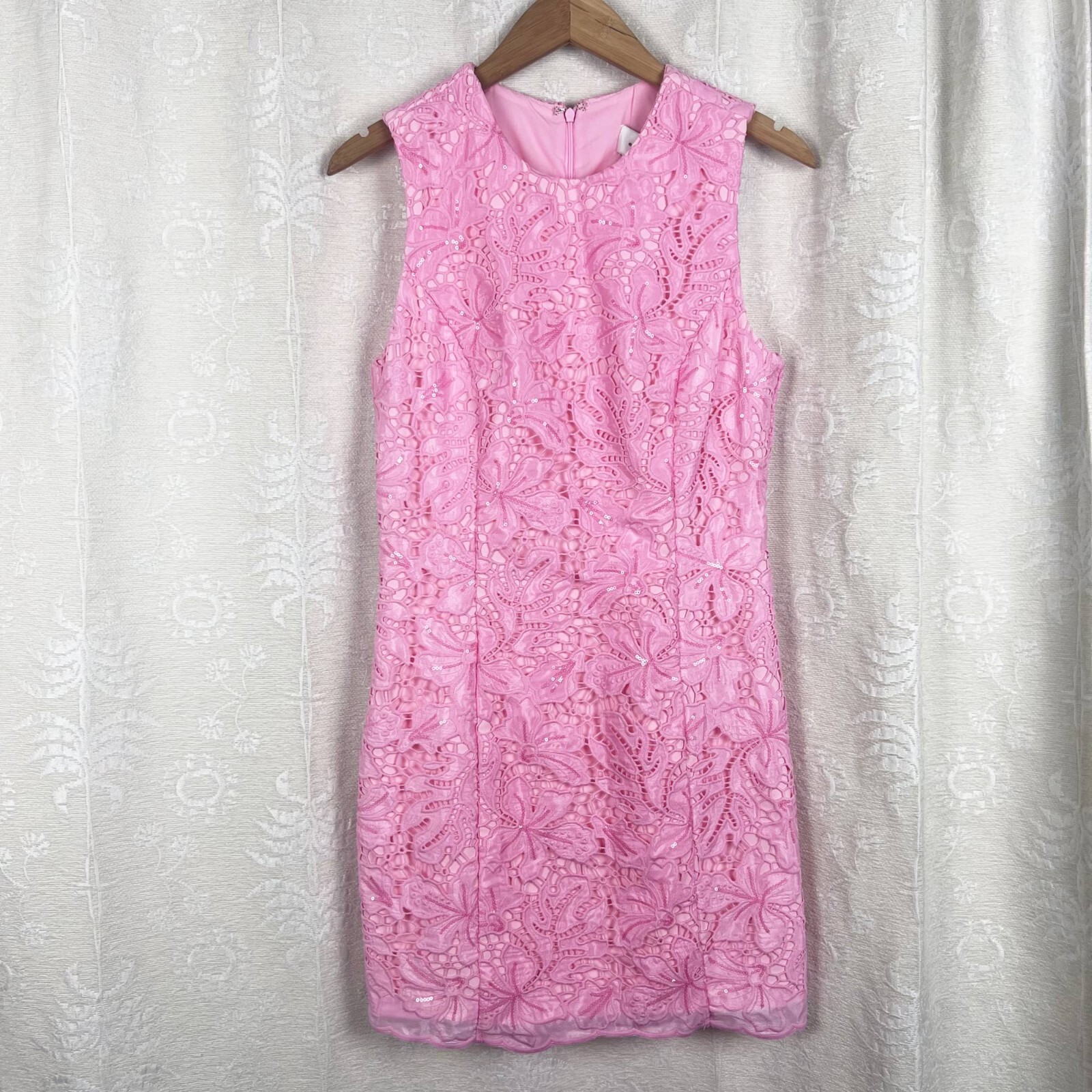 NWT endless rose pink sequin lace mini dress floral eyelet sheath sleeveless S