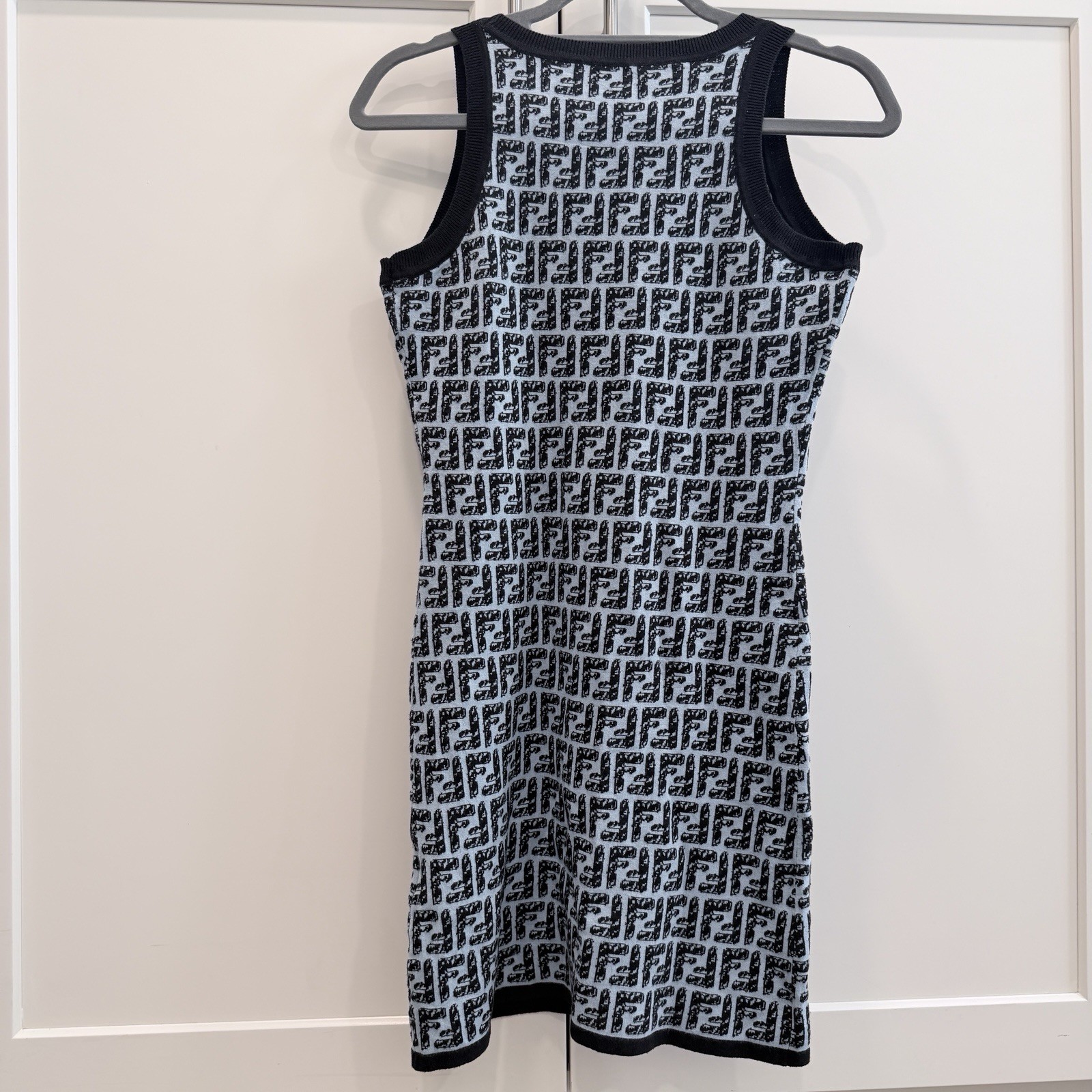 Fendi FF Logo Knit Mini Dress Blue Black Sleeveless Bodycon IT 38 / fits XS-S
