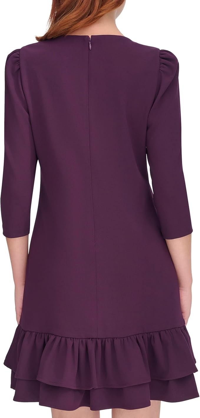 Tommy Hilfiger Womens 34-Sleeve Ruffled-Hem Aubergine 10