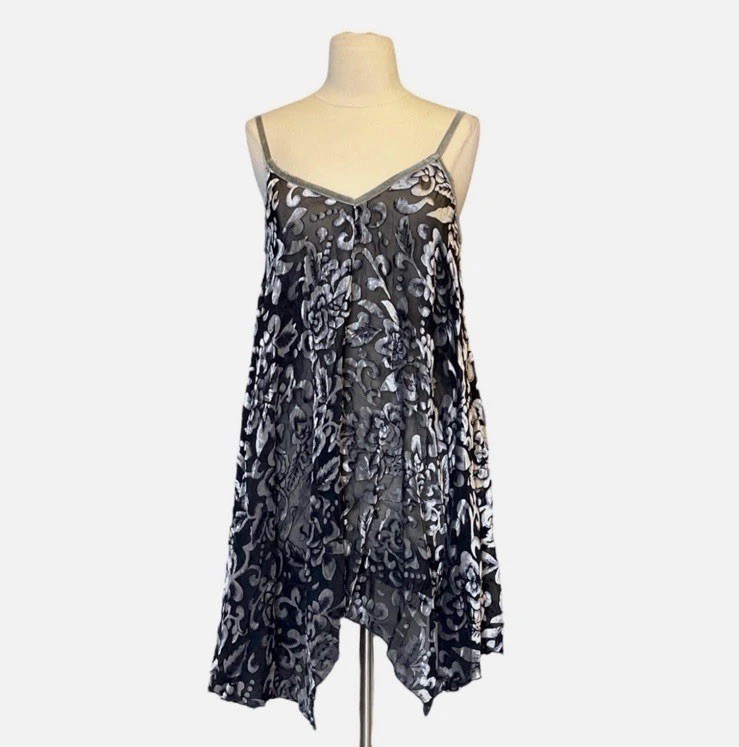 POL Burnout Velvet Dress Floral Brocade Sheer Asymmetrical Whimsigoth Fairy Goth