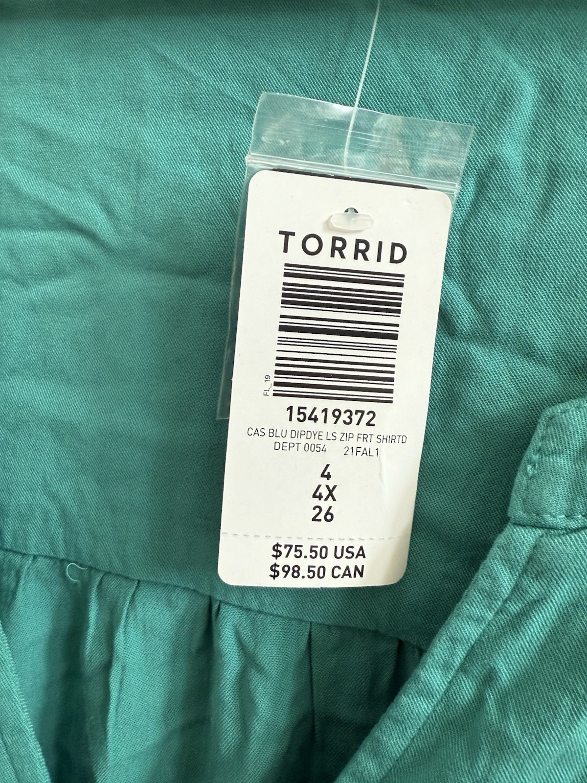 NEW Torrid Dip Dye Zip Front Midi Shirt Dress In Teal & Blue Plus Sz 4X Pockets