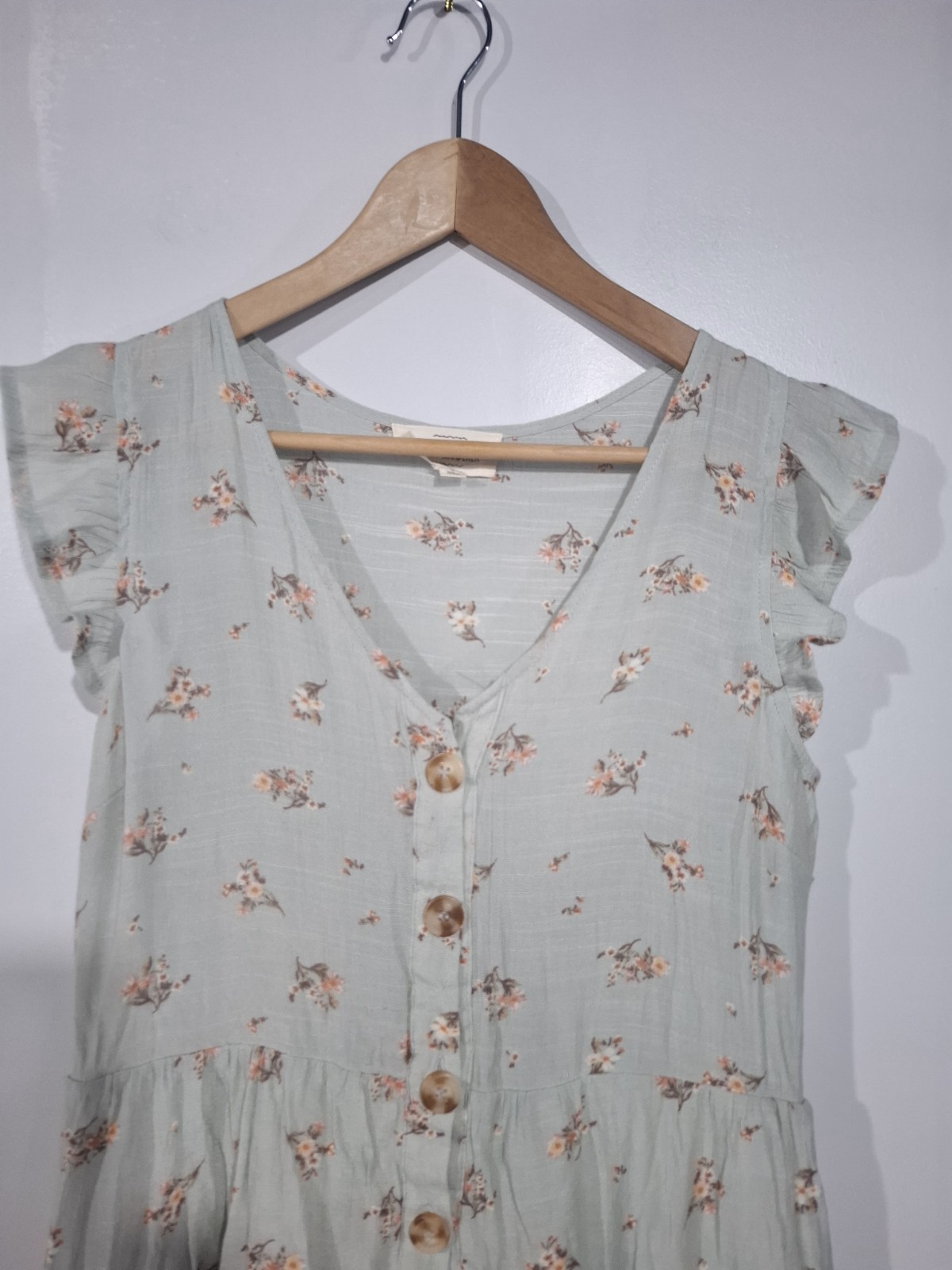 Sweet Wanderer Button Front Tiered All Over Floral A-Line Sun Dress Boho Size M