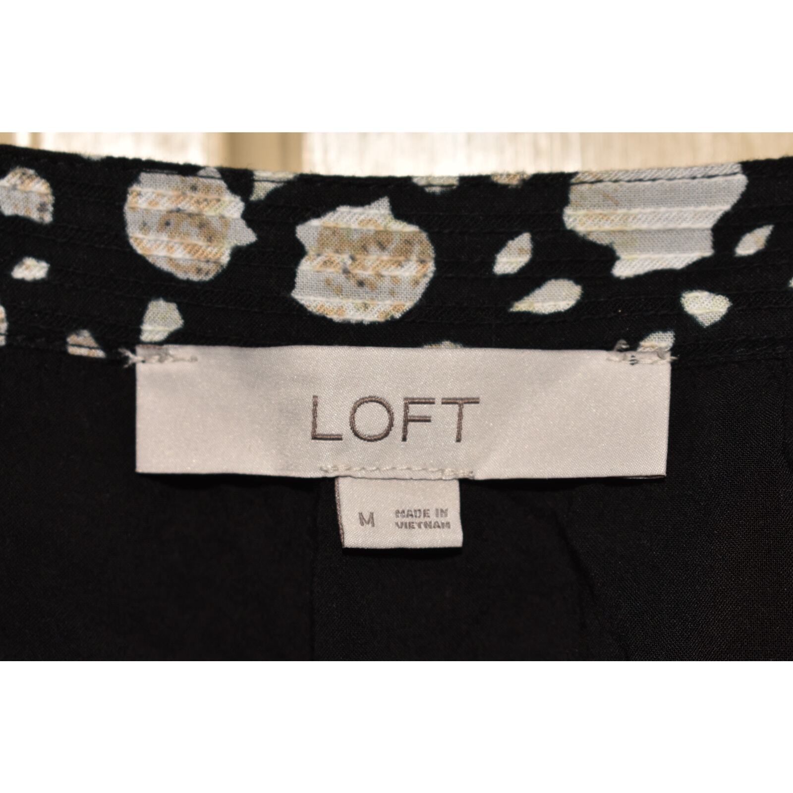 LOFT $90 Seashell Bow Strap Tiered Swing Dress Black Ivory Medium