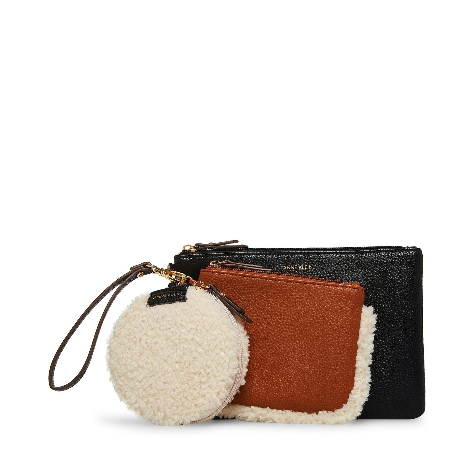 Anne Klein Womens’ Shearling Coin and Pouch Trio, Black/Multi