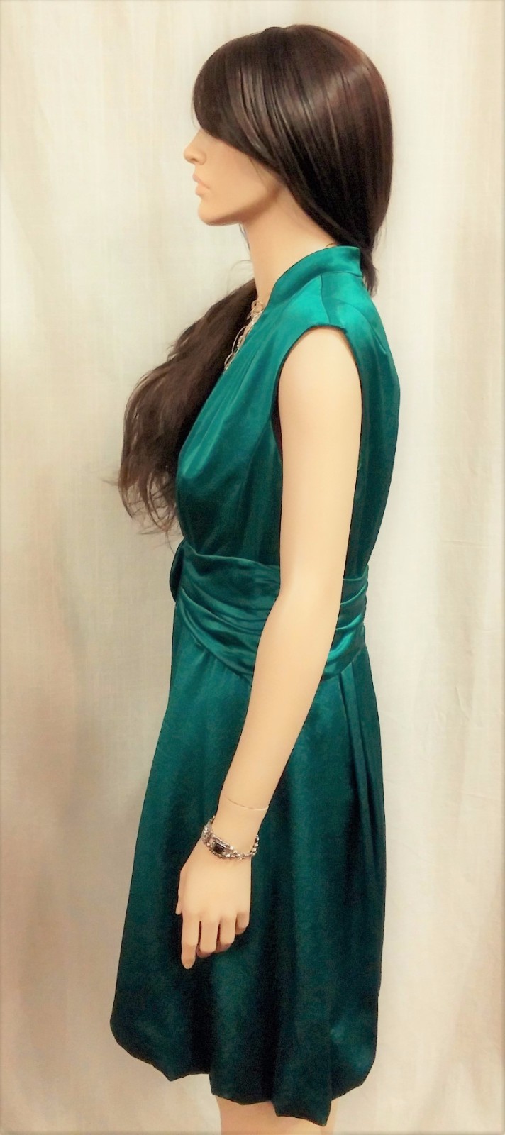 Nanette Lepore Chic Emerald Green Satin Cocktail Dress 10 Bubble Hem Party $348