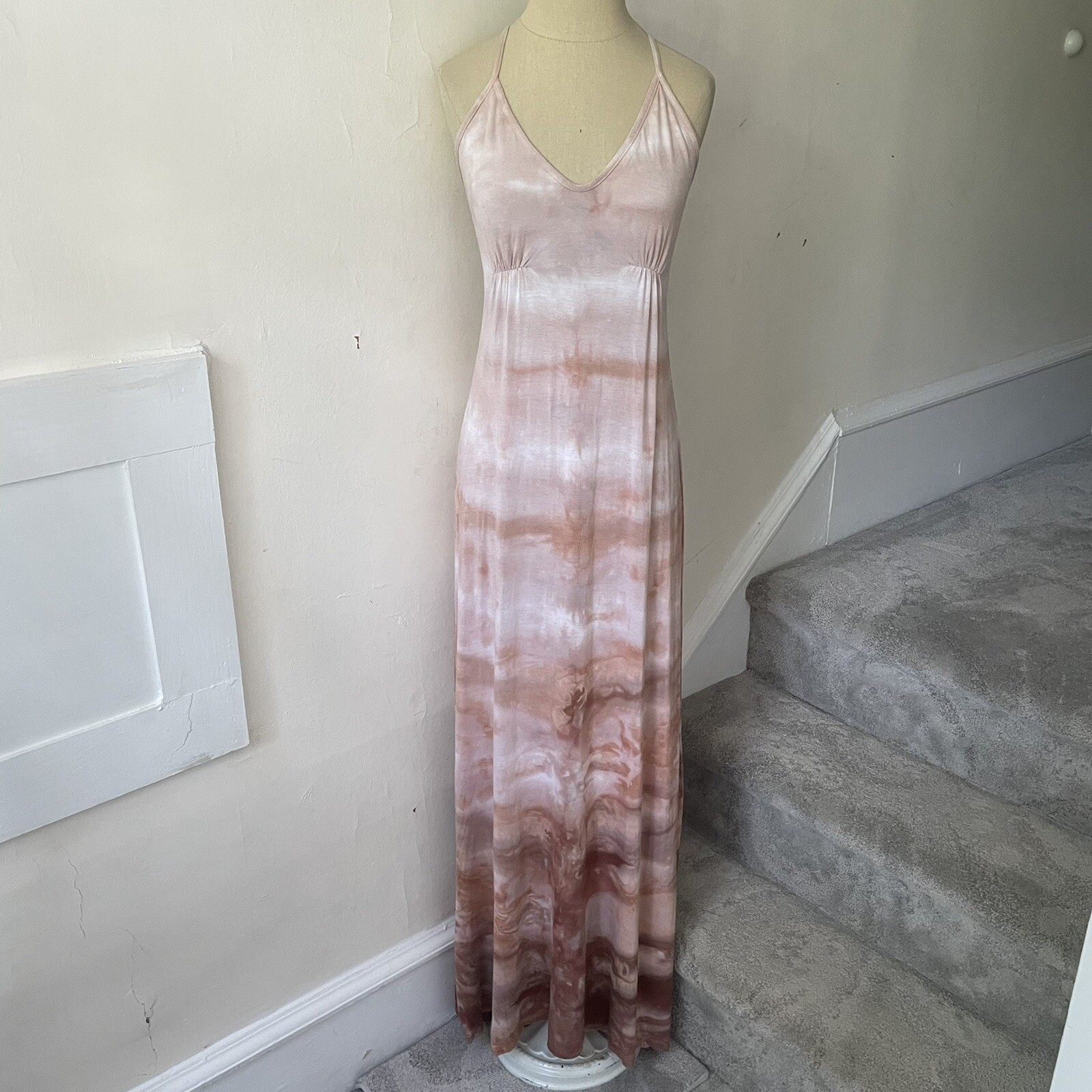 Love Tanjane Tan Tie Dye Rayon Blend V-Neck Maxi Dress Size XS
