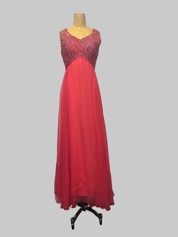 Vintage Pink Sequin Bodice Chiffon Gown