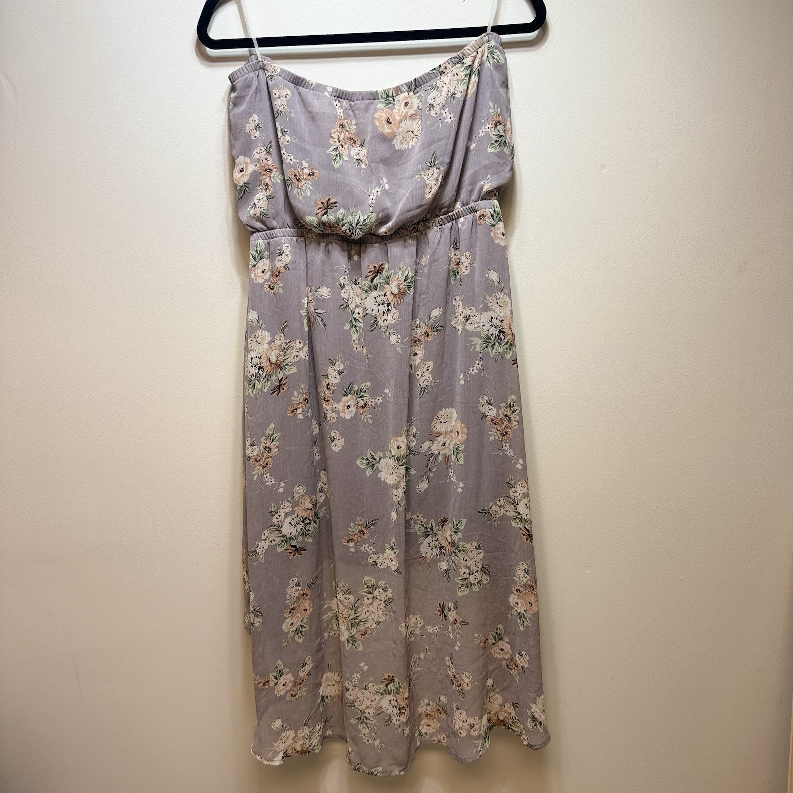 American Rag purple floral strapless high-low midi Romantic Delicate Whimsy Sz L