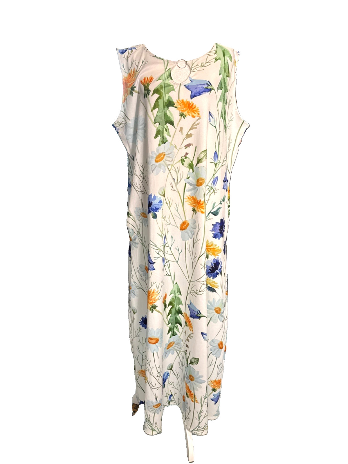 White W/Floral Watercolor Maxi Dress Sz 2XL Lightweight Flowy Cottagecore Boho