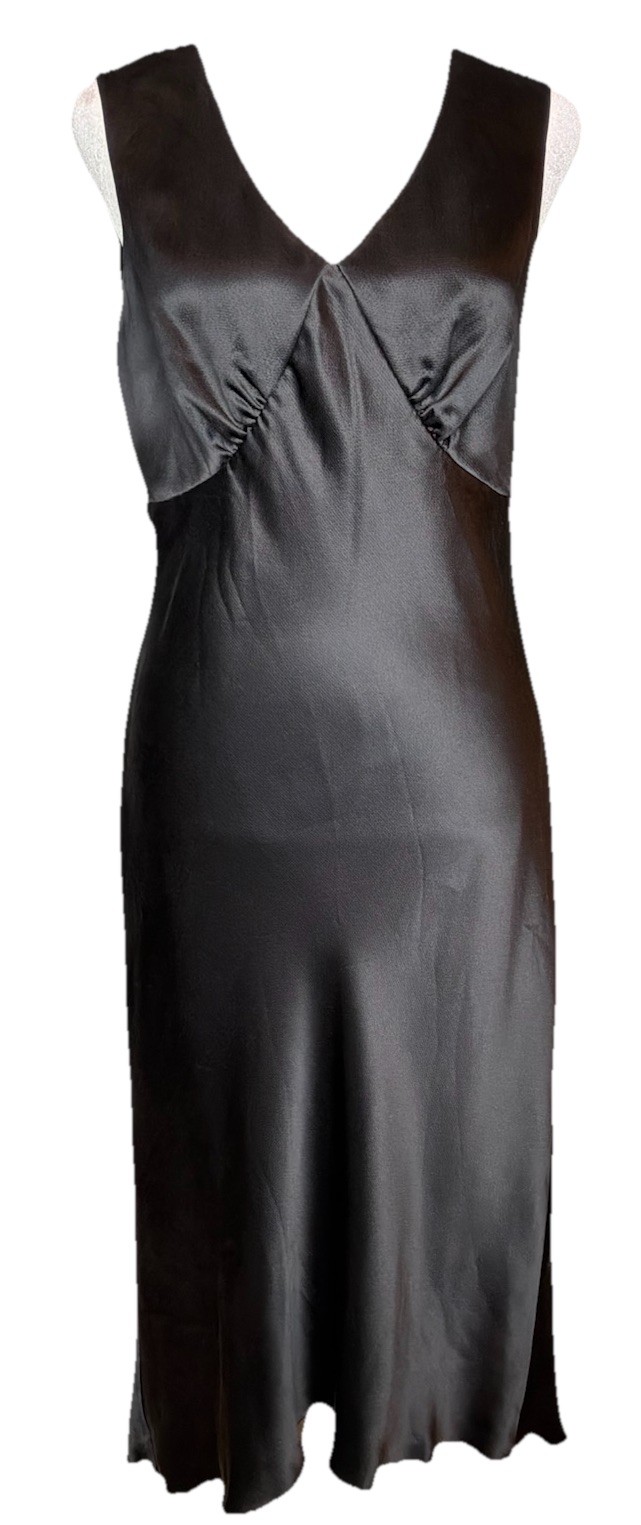 Valerie Stevens Silk Slip Dress Black Bias Cut Evening Midi Size 8