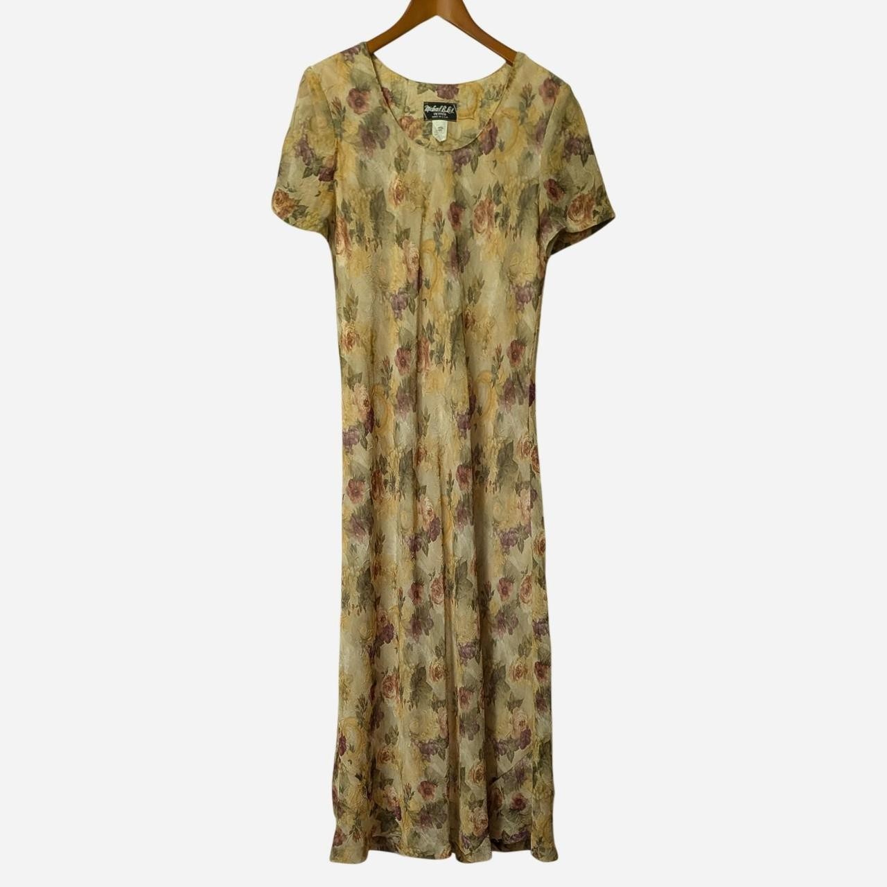 90s Michael B. Ltd. Impressionist Floral Chiffon Maxi Dress Size Petite S/M