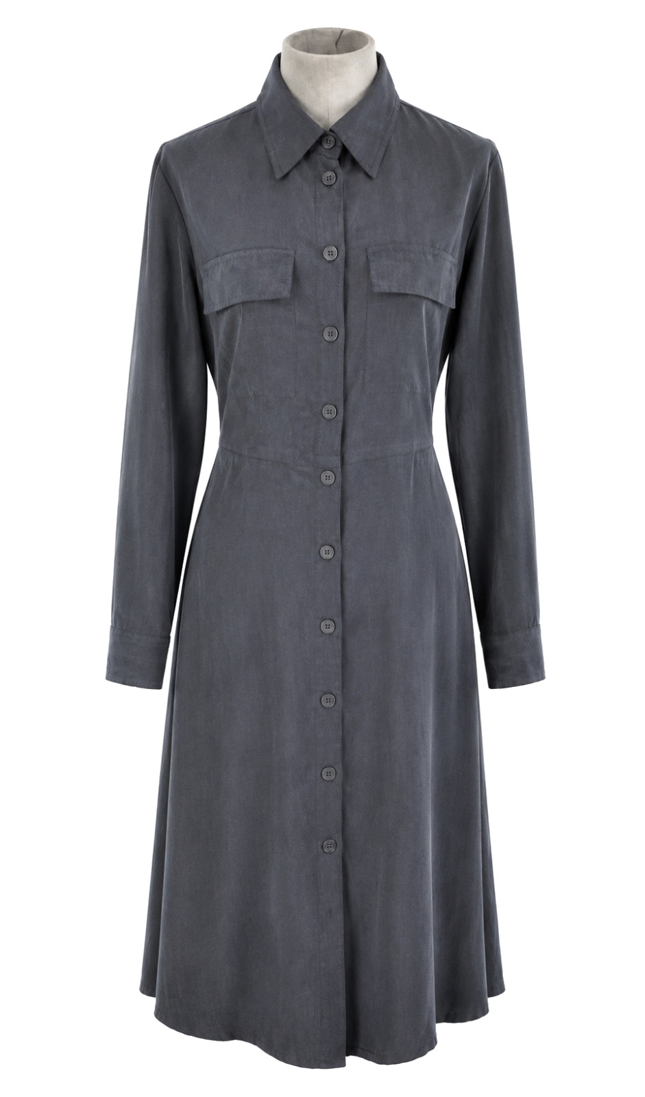 MNG Mango Shirt Dress Navy Tencel Utility Midi Dress Button Front Size S