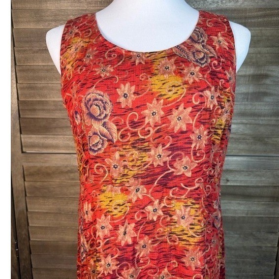 Karin Stevens Vintage Red Floral Rayon Maxi Dress Womens Size 6 Sleeveless Boho