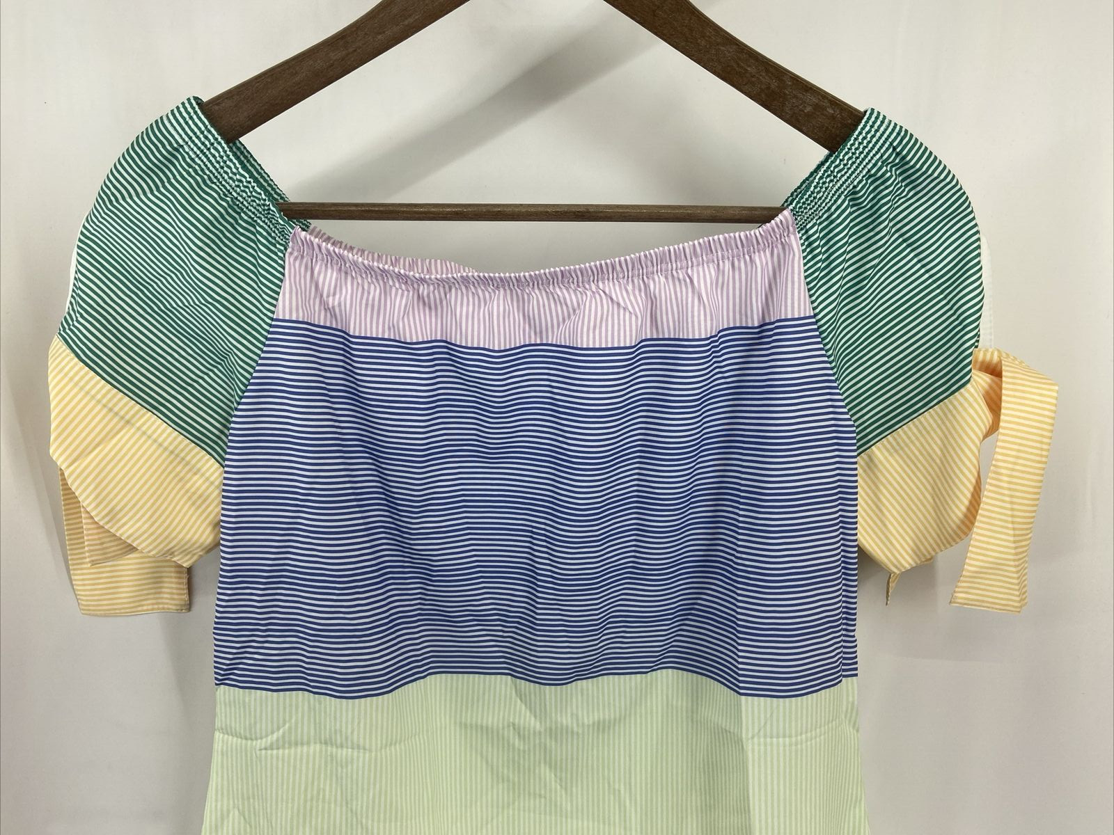 Women’s M Pullover Off Shoulder Shift Sundress Petal Sleeve Striped Colorblock