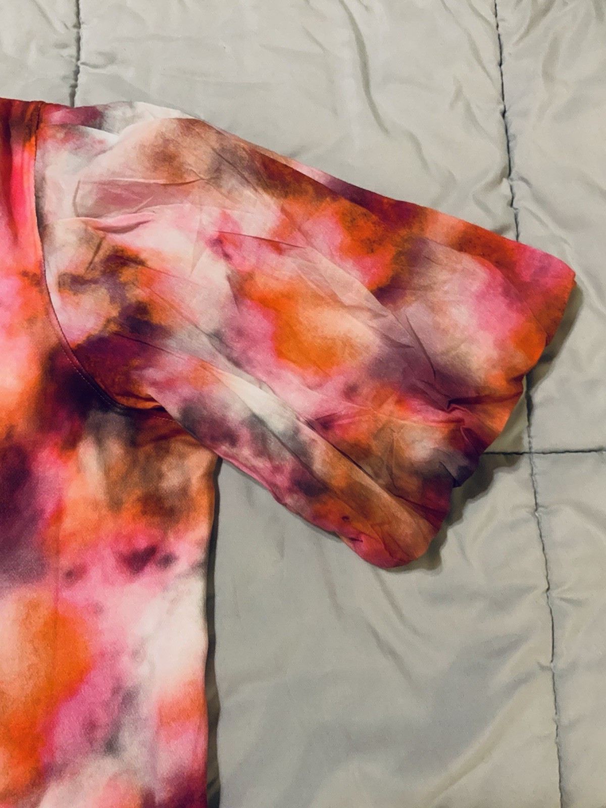 Chicos Shift Dress Size XL Watercolor Tye Die Pattern Puff Sleeves Pockets