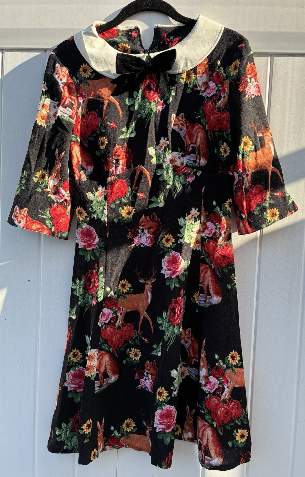 Hell Bunny Women’s Dress Forest Animals Dress Retro Rockabilly Collar NWT Sz S