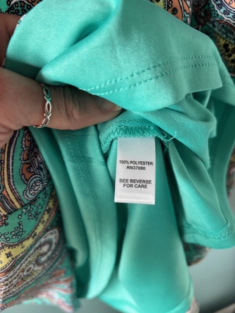 EST. 1946 Brown Teal Paisley Tiered 3/4 Sleeve Shift Dress NWT Boho L Feminine