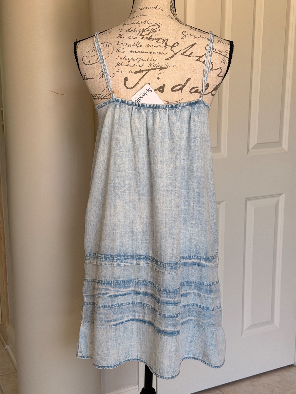 NWT Splendid Celine Mini Dress Bleached Indigo Blue Denim Lyocell XS $168