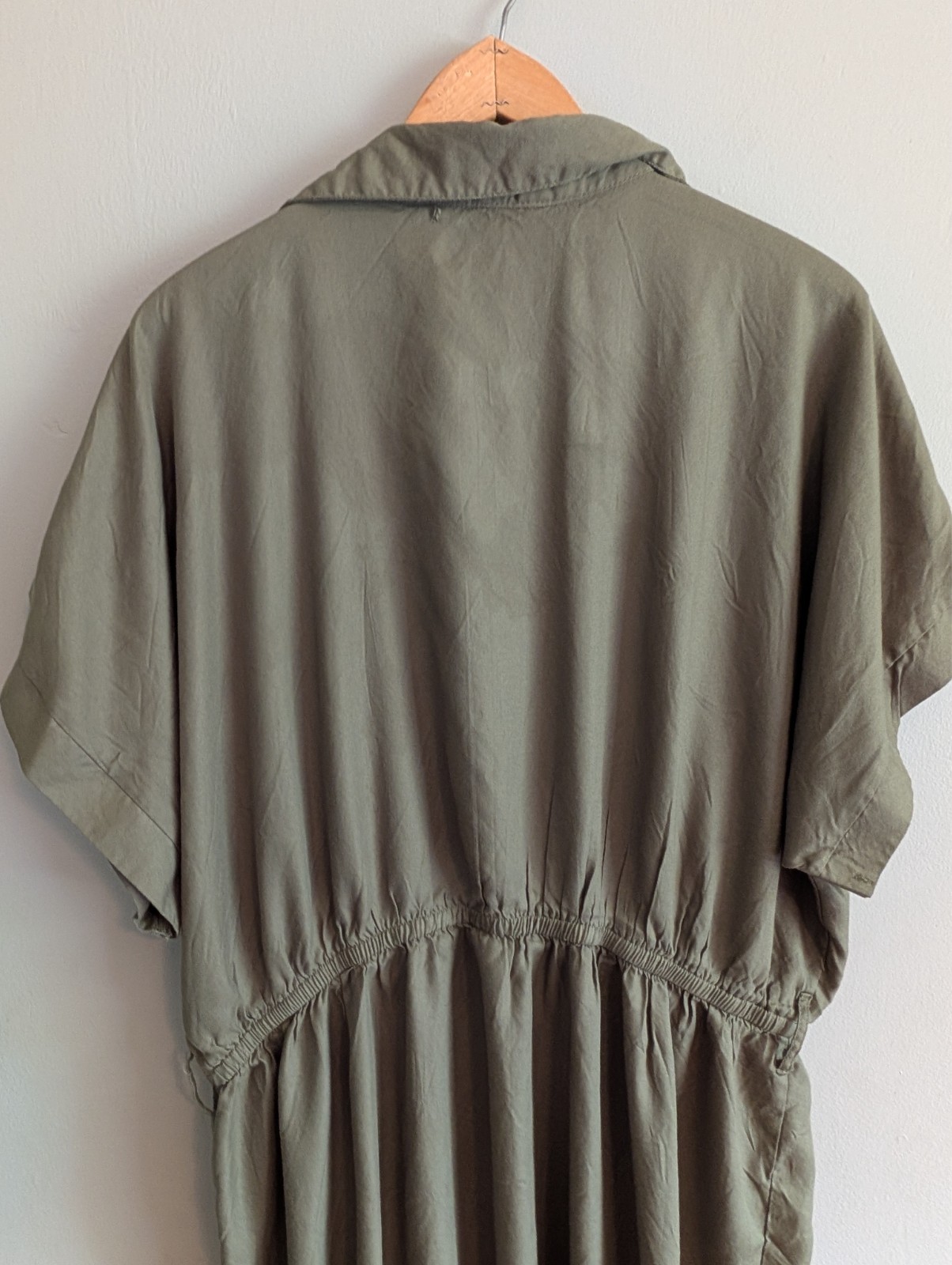 3XL Utility Shirt Dress Button Front Military Pocket Flaps Safari Olive Khaki