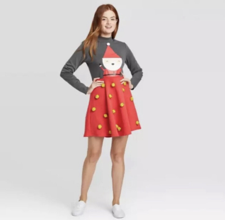 NEW Mighty Fine Santa Pom Pom Long Sleeve Ugly Sweatshirt Dress Size XL