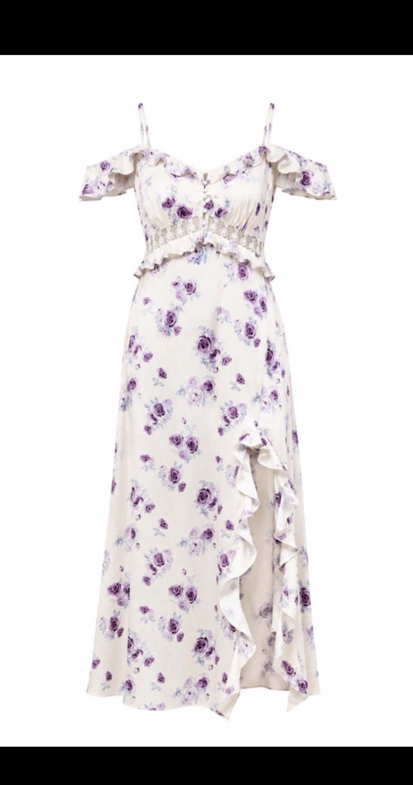 MARINA White Purple Floral Satin Cold Shoulder Ruffle Maxi Dress Size 0X