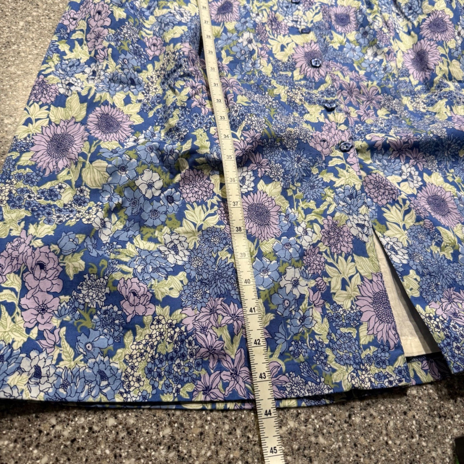 Chadwicks Blue Floral Cotton Blend Button Front Midi Dress 2P Petite Garden