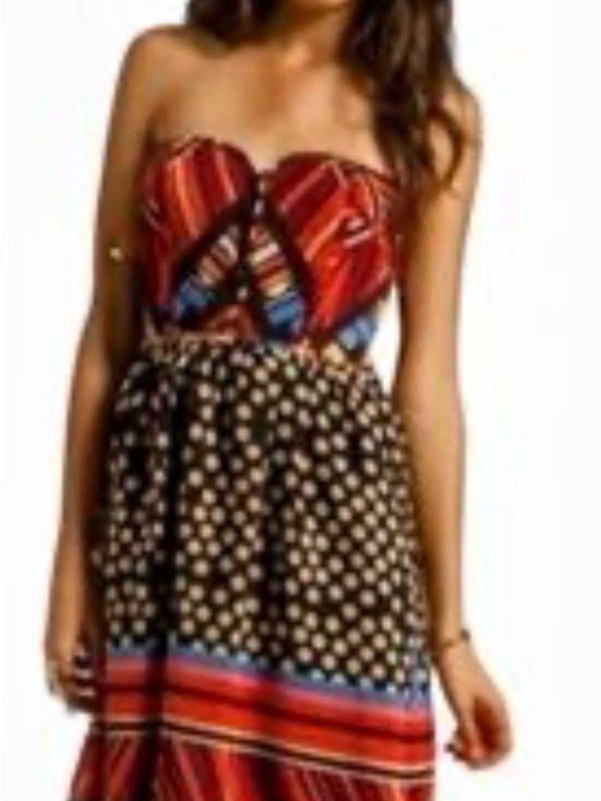 MM Couture Mixed-Print Knee Length Dress in Red and Black Size S