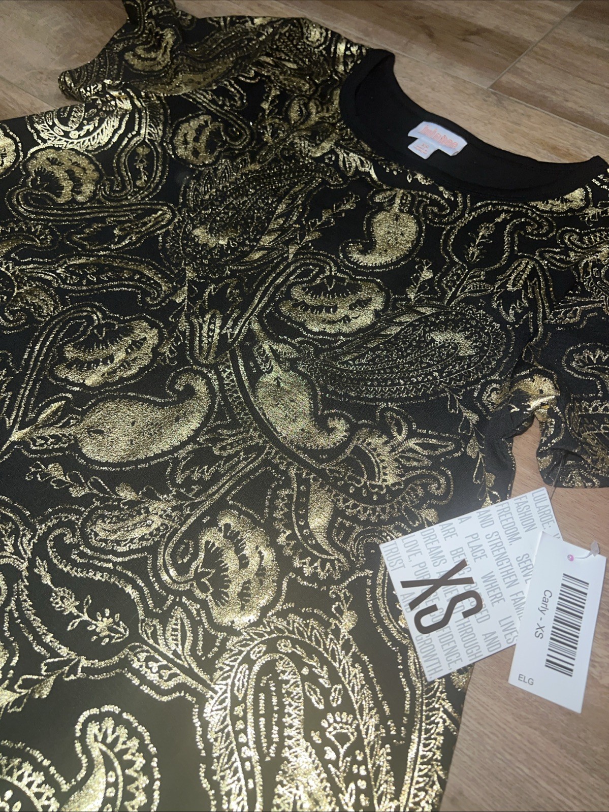 LuLaRoe Carly Dress Elegant Black Gold Foil Paisley XS 2/4 Unicorn New Rare ❤️
