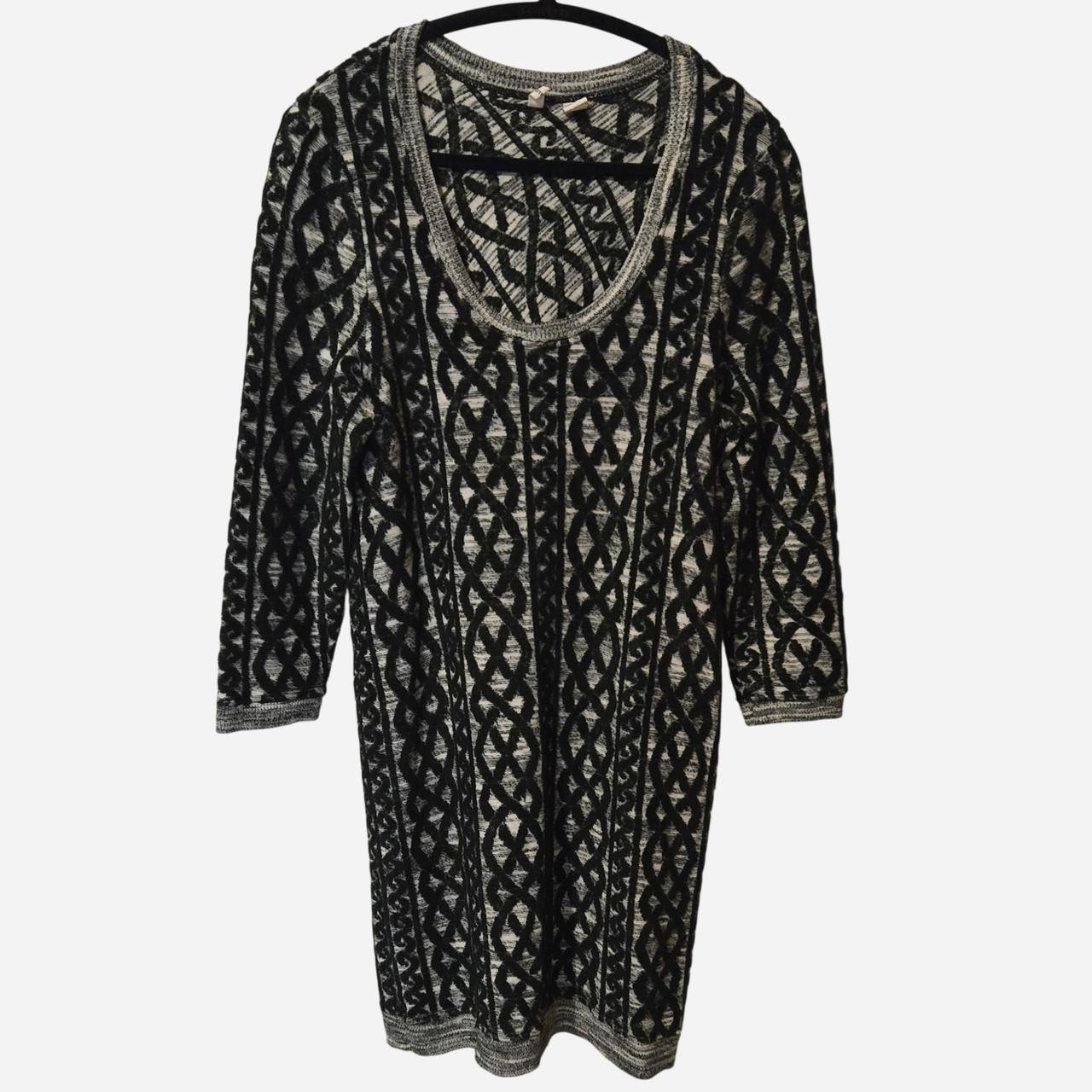 Anthropologie MOTH Sz M Art to Wear Black Wool Sweater Dress Geometric Aztec