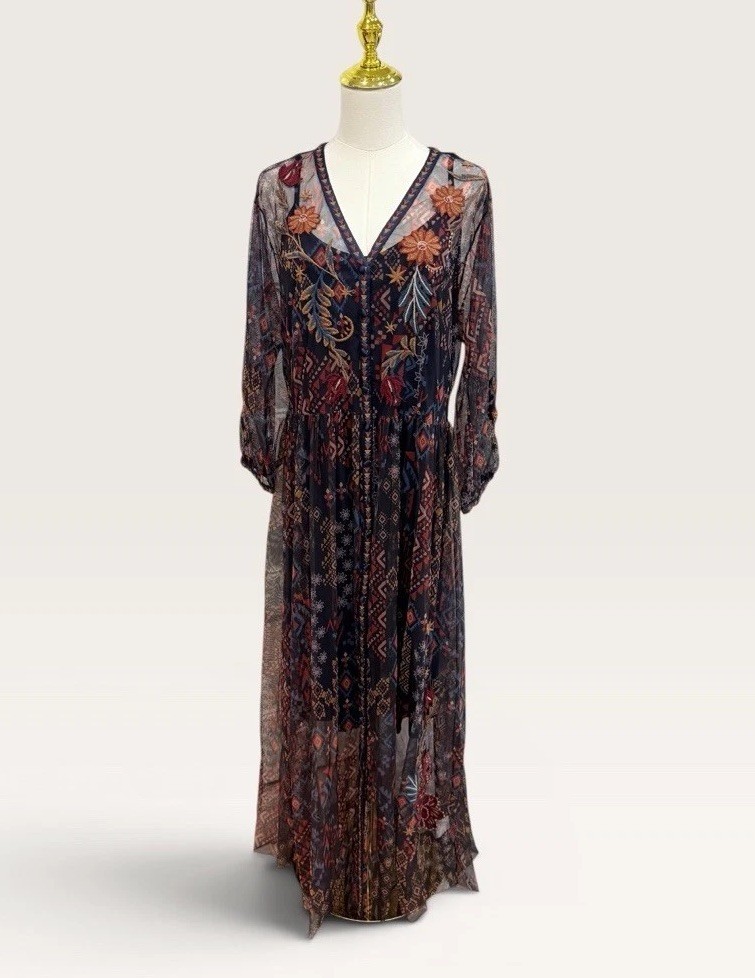 Johnny Was XXLarge Theia Mesh Maxi Slip Dress-Monika Embroidered Button Down NWT