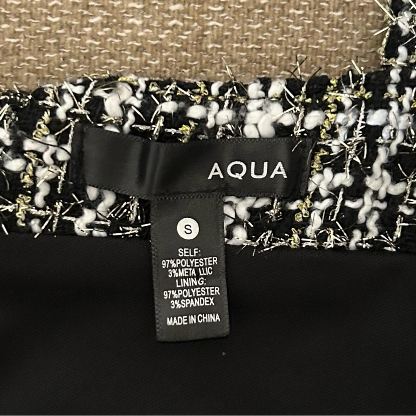 AQUA Metallic Tweed Square Neck Black White and Metallic Mini Dress