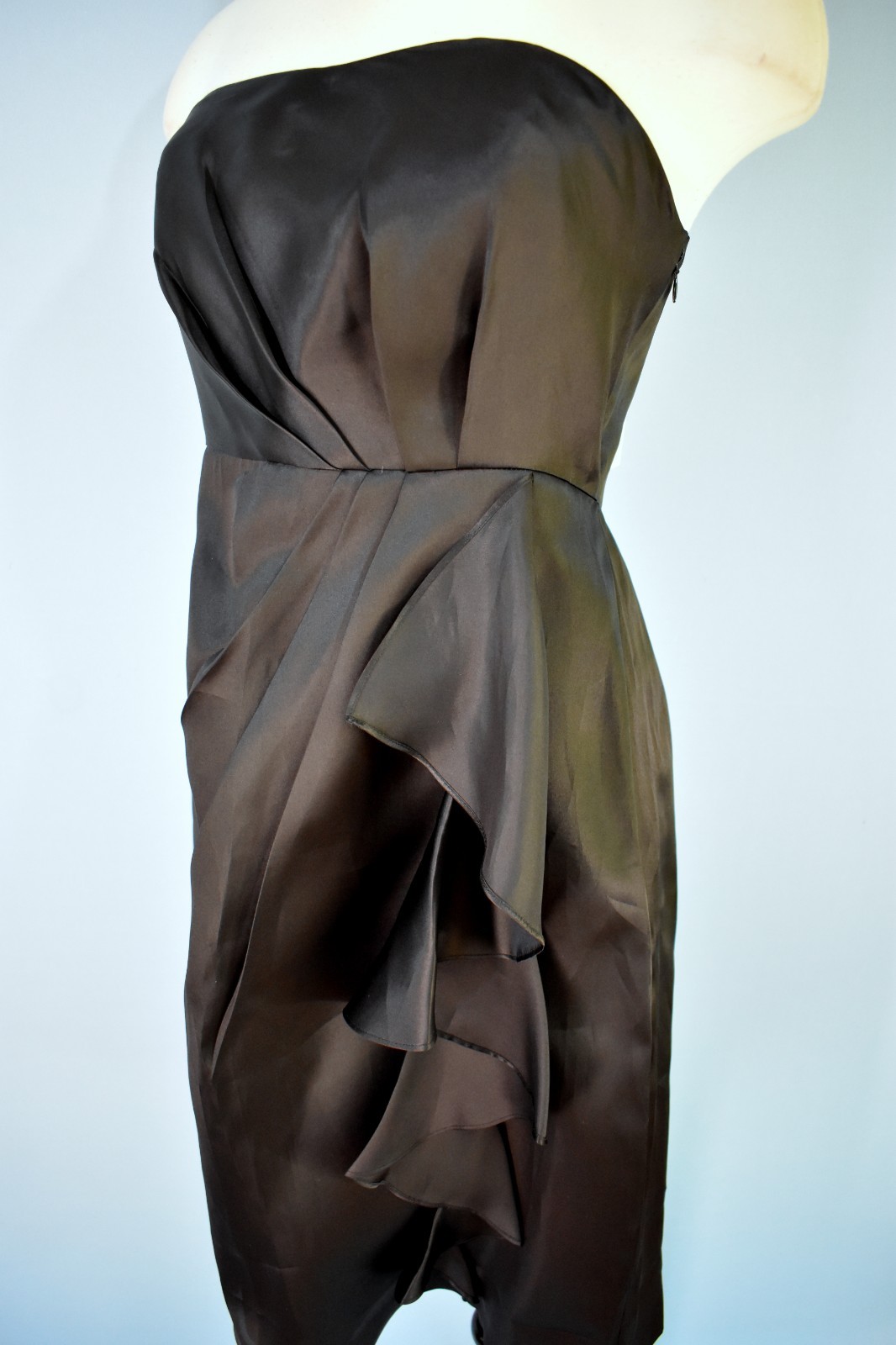 NWT J. CREW Black 100% Silk Strapless Pleated Ruffle Cocktail Dress 6 Women’s
