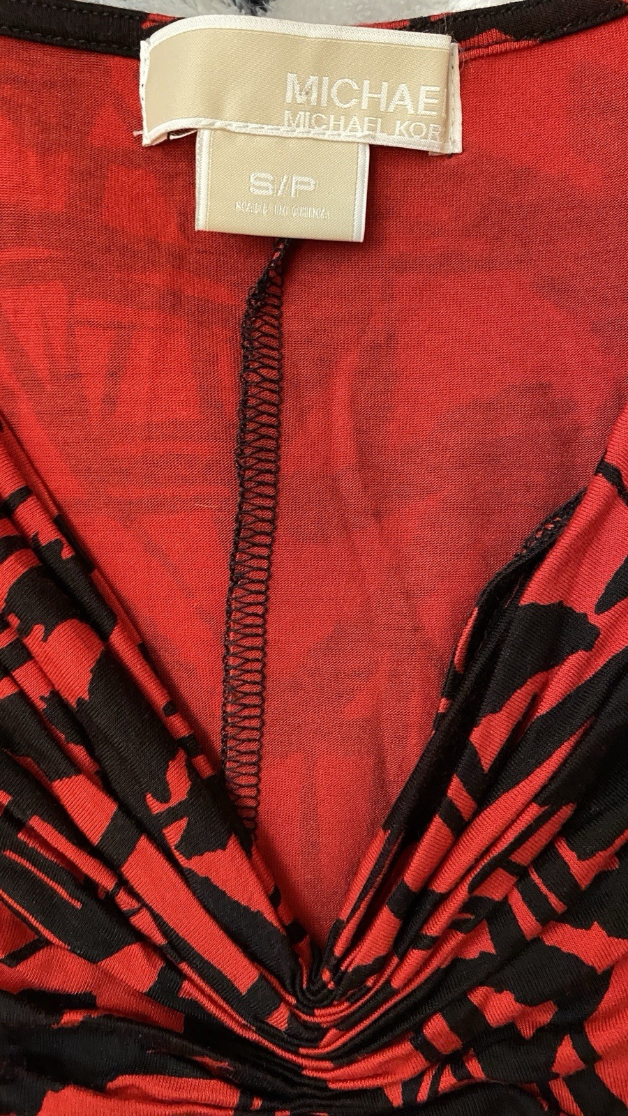 Michael Kors Red Blaze Petite Dress Red Black Abstract Front Synch Petite S