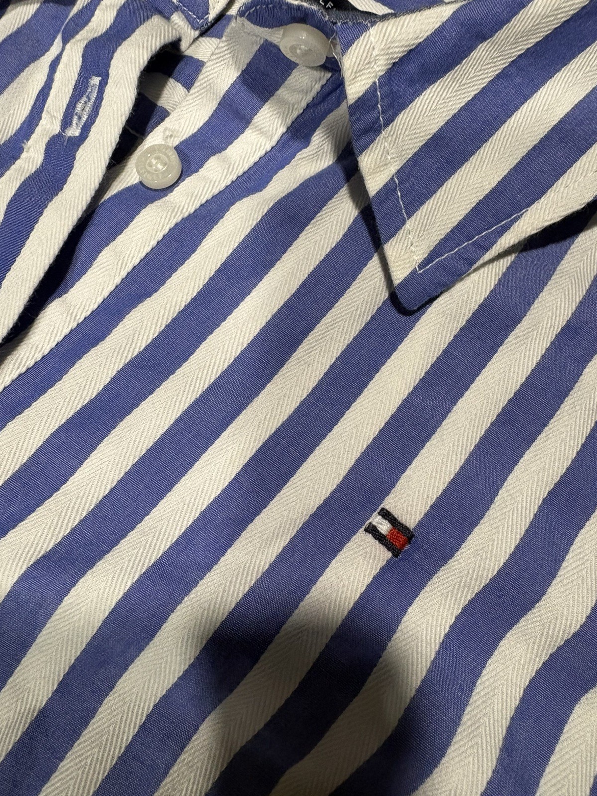 Tommy Hilfiger Striped Sleeveless Shirt Dress Blue White Button Front Size 8