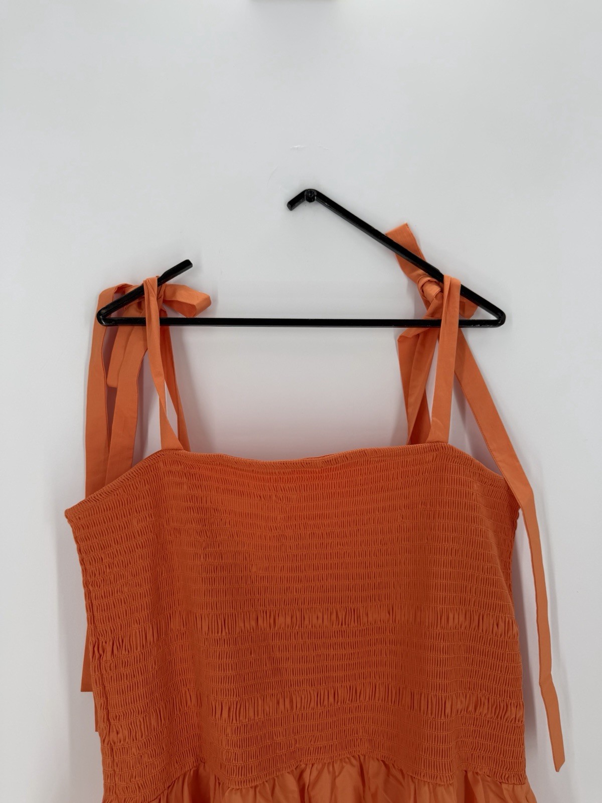 Cos Tie Detail Smocked Midi Dress In Terracotta Size Large New