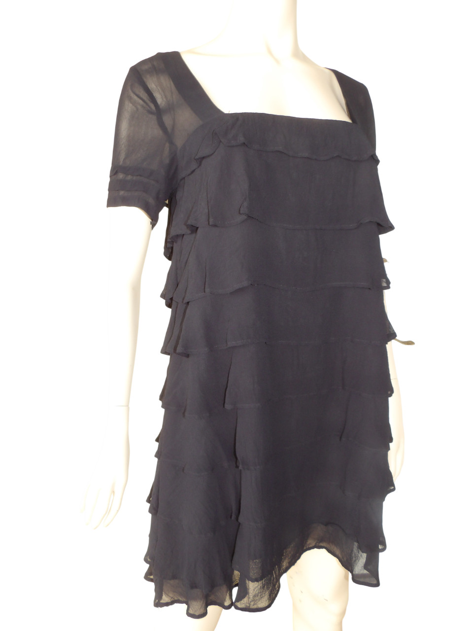 ASOS Tiered Black Dress Ruffle Flowy Chiffon Whimsigoth Baddie Sz 8 M Witchy Boh