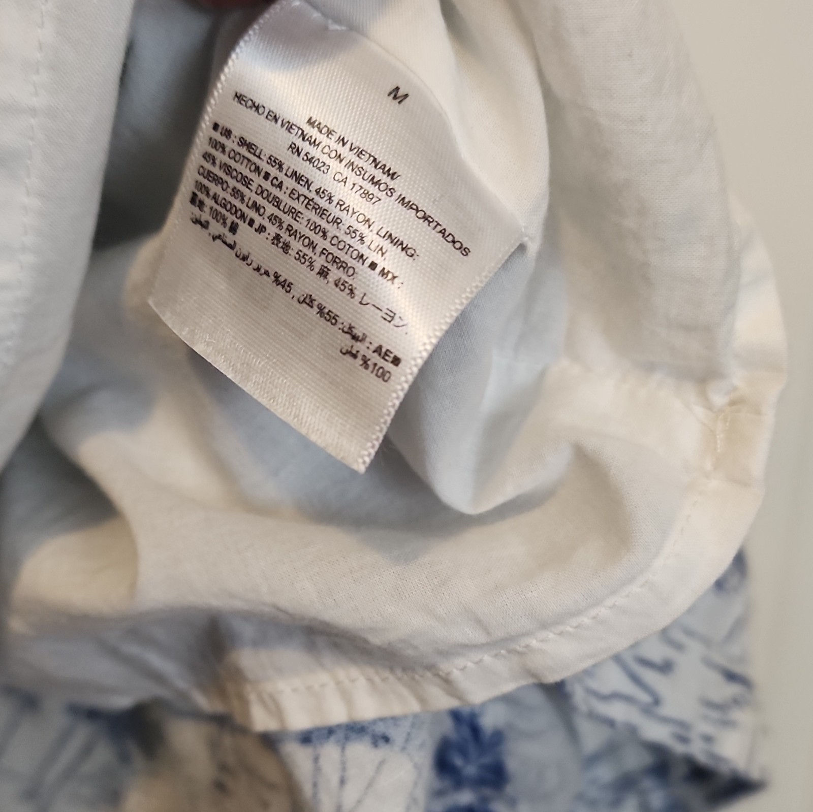 Old Navy White Blue Scenic V-Neck Sundress Knee Length Cotton Rayon M