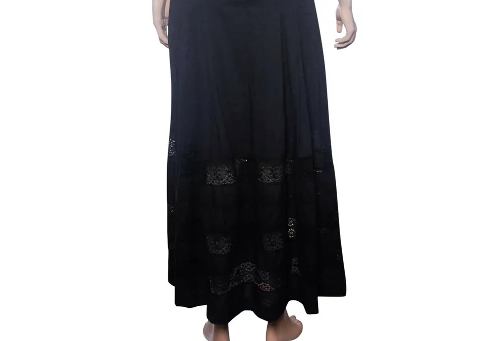 LoveShackFancy Edie Dress M 8 Pintuck Buttondown Lace Black Cotton Midi NW 42432