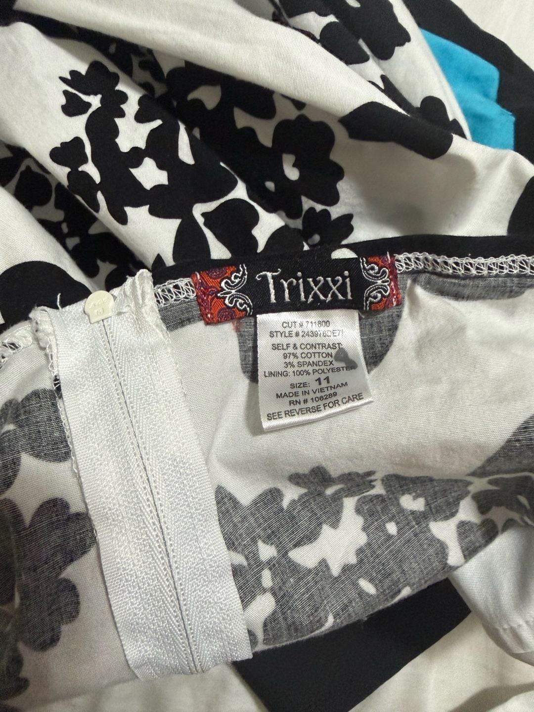Trixxi Juniors Black and White Floral Print Halter Dress with Teal Sash
