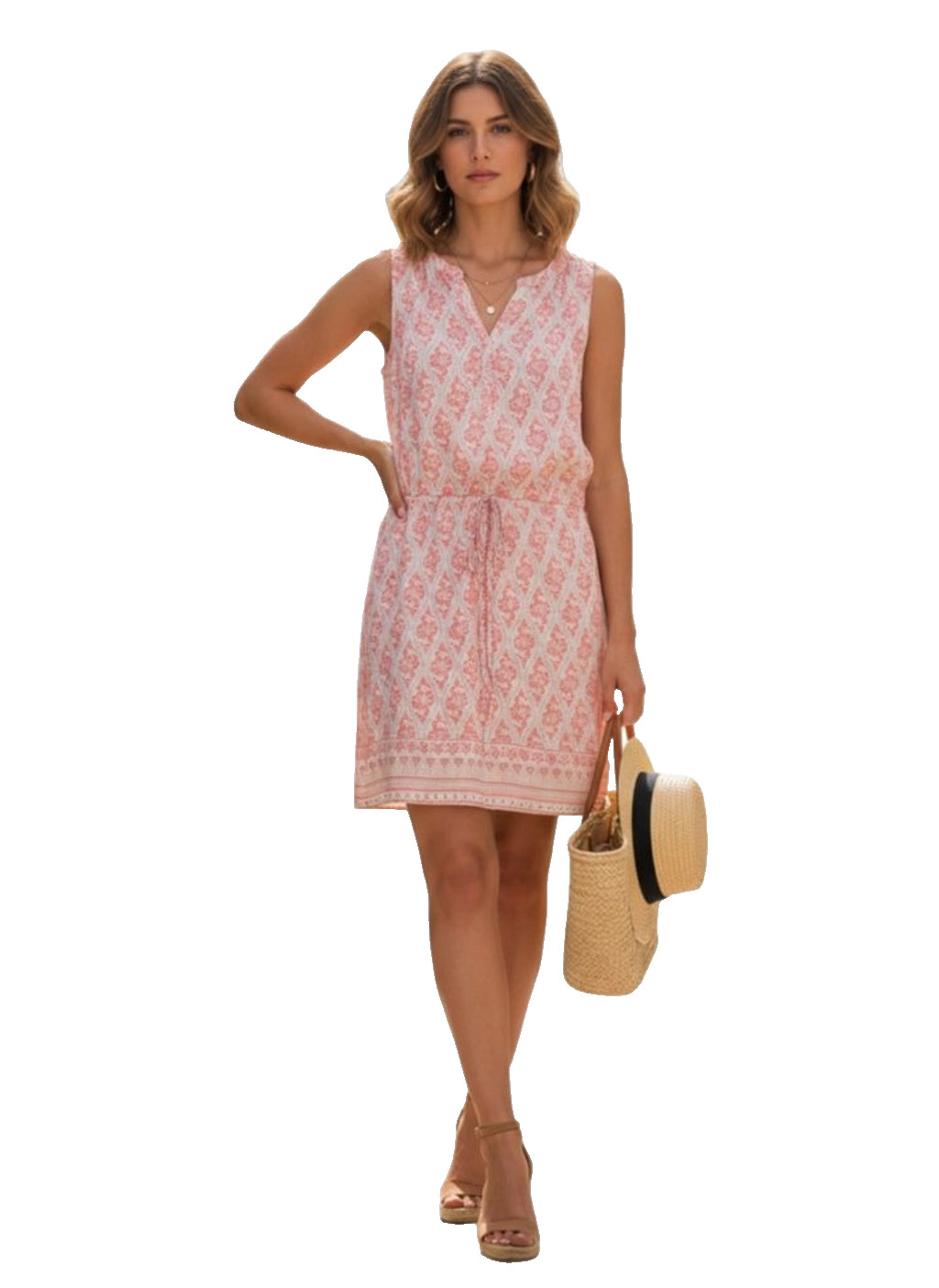 Women’s White House Black Market Pink Beige Patterned Mini Dress Size 8