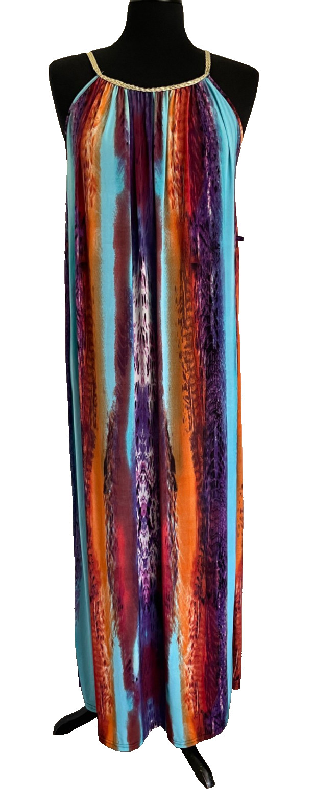 Women’s Gold Braided Strap Silk Blend Maxi Slip Dress Multicolored Size L