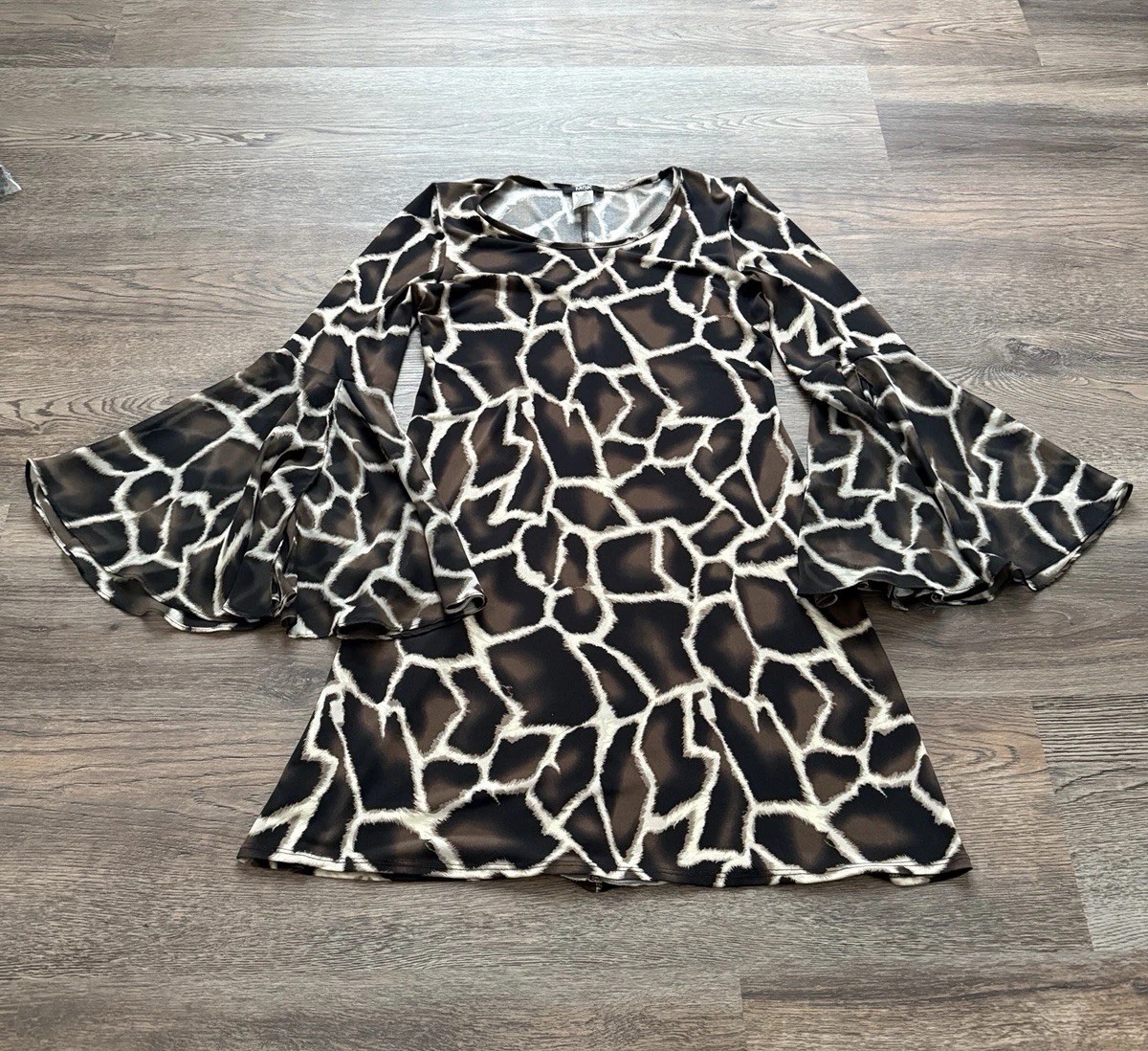 MSK Knee-High Sheer Animal Giraffe Dress, Vintage, Black/Brown/White, Size S