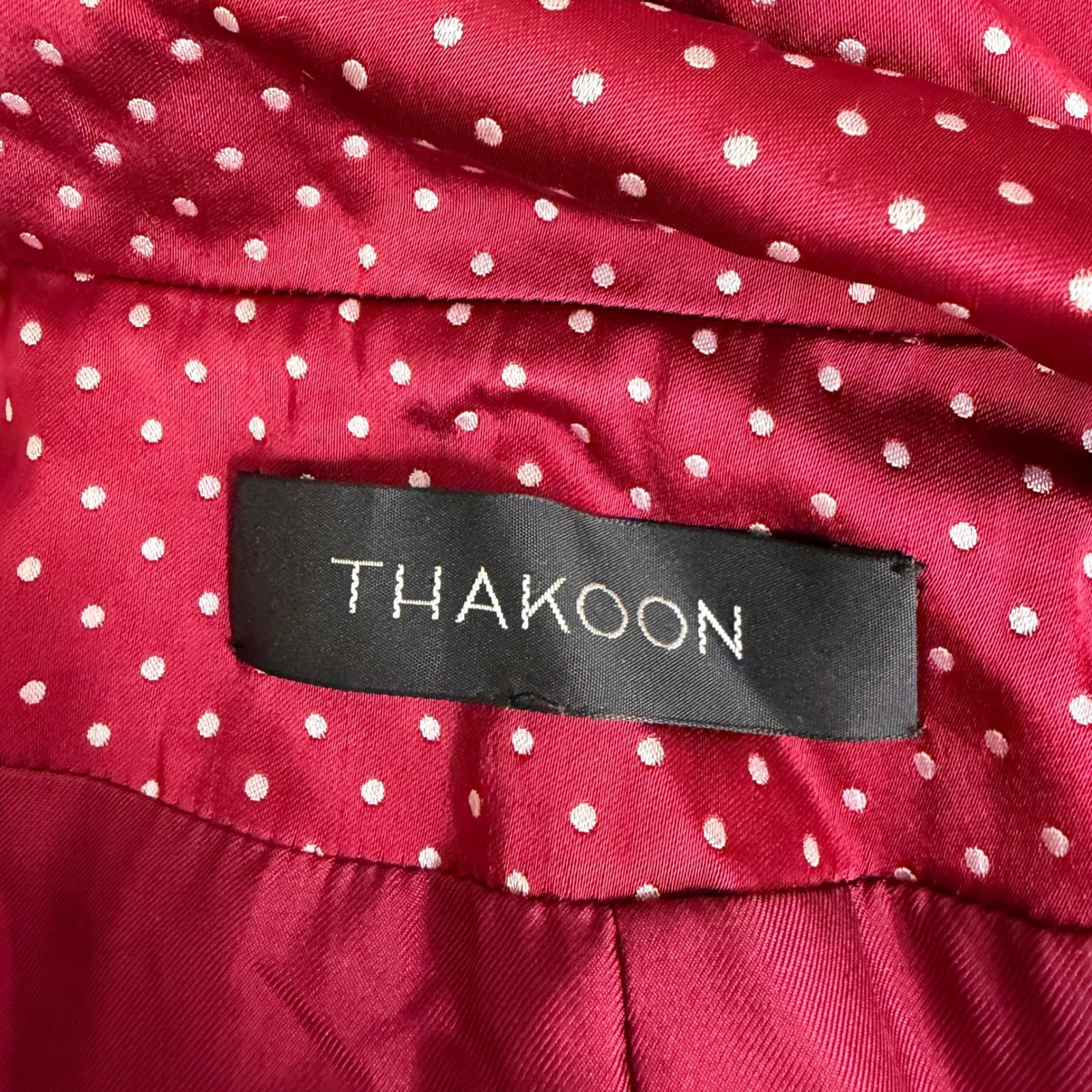 Thakoon Polka Dot Wrap Dress Burgundy White Silk Lined Long Sleeve Est Large