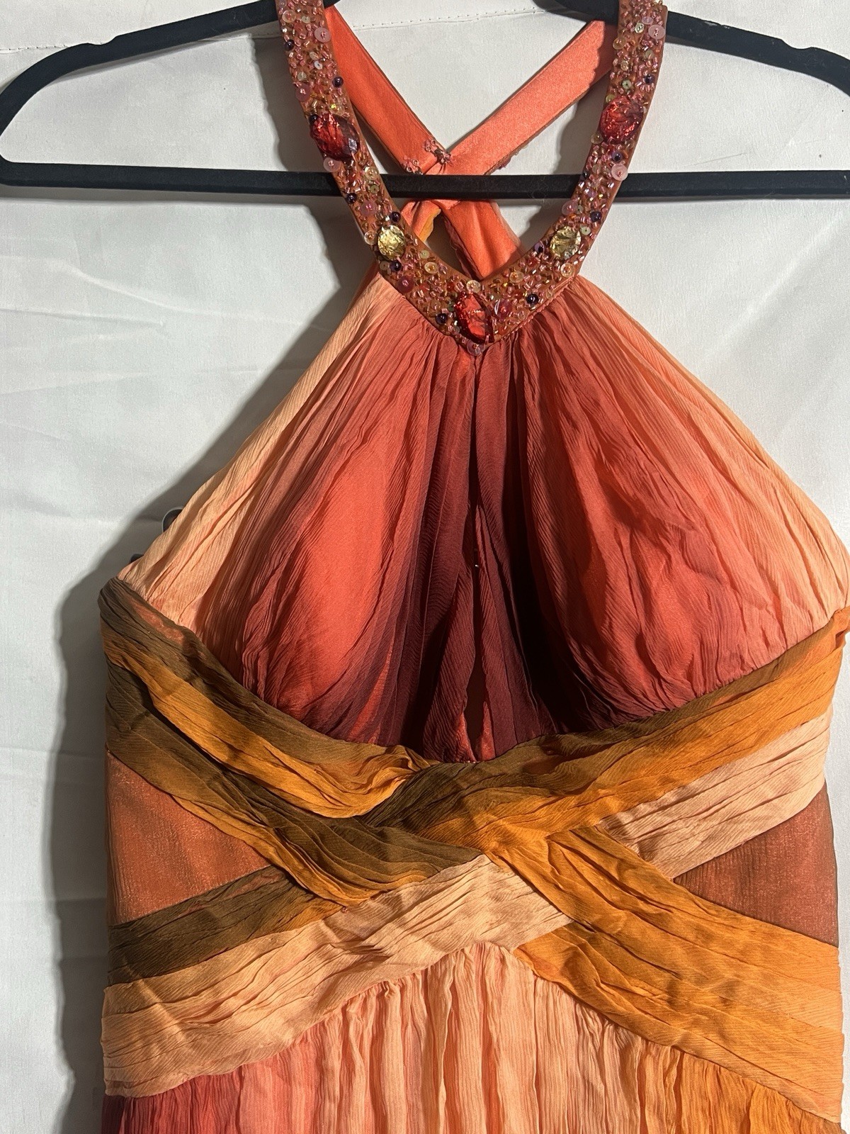 Dave & Johnny Vtg Silk Dress Sz 8 Sunset Ombre Pleated Maxi Ethereal Fairy Prom