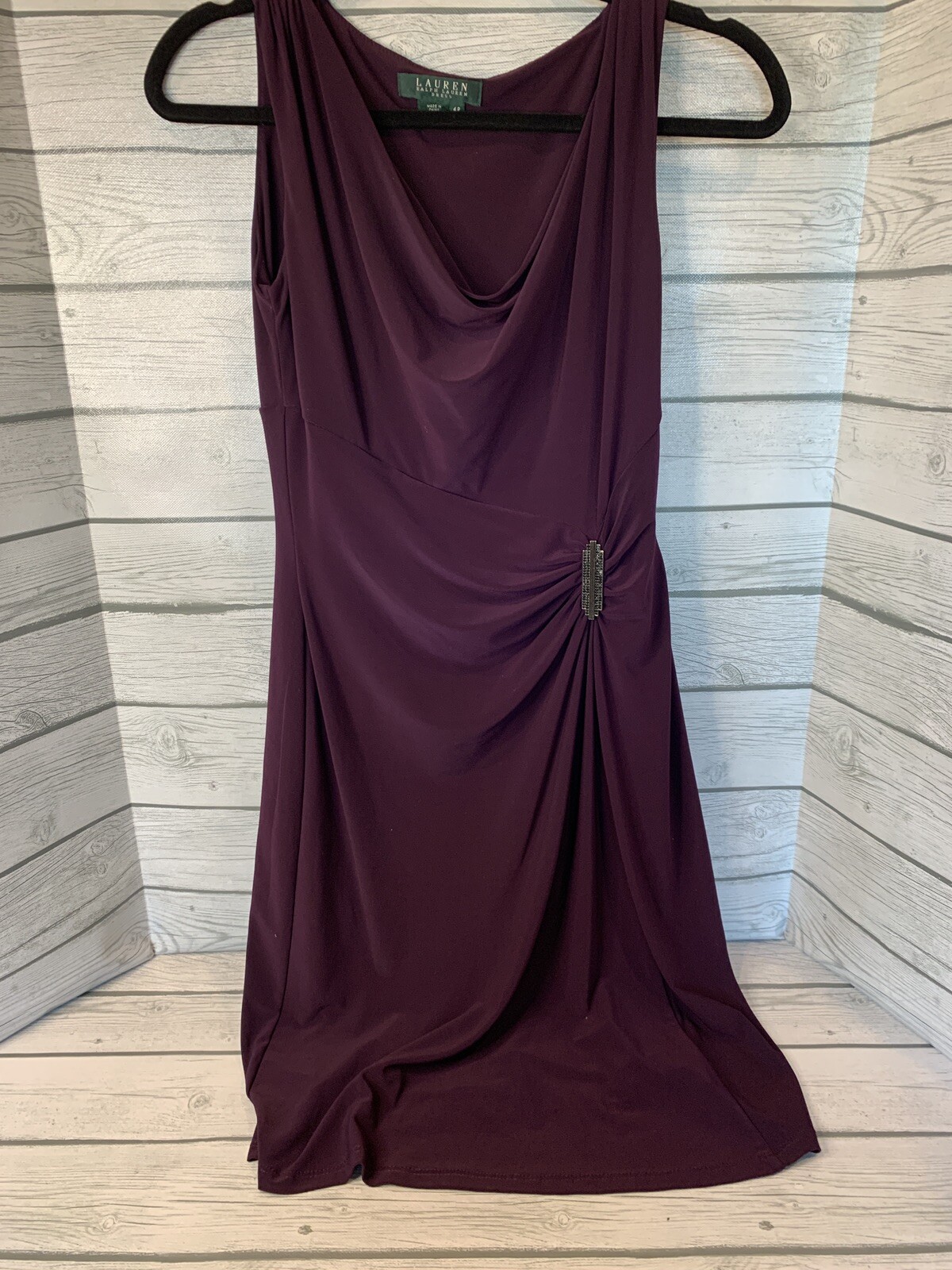 Lauren Ralph Lauren Dress Size 4P Sleeveless Rouched Waist w/broach Cowl Neck