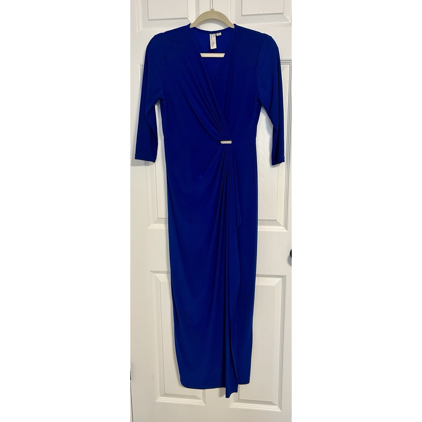 Emma & Michele Royal Blue Faux Wrap Maxi Dress Gold Hardware Accent Size S