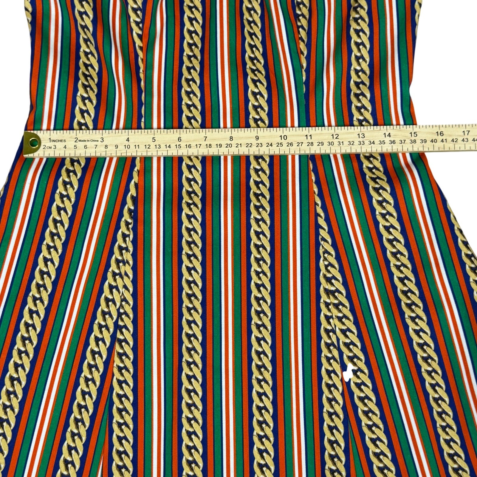Unbranded Strapless Chain Print Mini Dress Green Orange Stripe A-Line Women